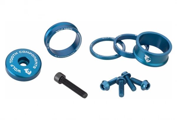 Wolf-tooth Kit De Personnalisation Wolf Tooth Anodized Color Kit (Entretoises De Direction Capot De Direction Vis De Porte-Bidon) Bleu 3 Wolf-tooth Kit De Personnalisation Wolf Tooth Anodized Color Kit (Entretoises De Direction Capot De Direction Vis De Porte-Bidon) Bleu