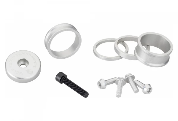 Wolf-tooth Kit De Personnalisation Wolf Tooth Anodized Color Kit (Entretoises De Direction Capot De Direction Vis De Porte-Bidon) Argent 3 Wolf-tooth Kit De Personnalisation Wolf Tooth Anodized Color Kit (Entretoises De Direction Capot De Direction Vis De Porte-Bidon) Argent